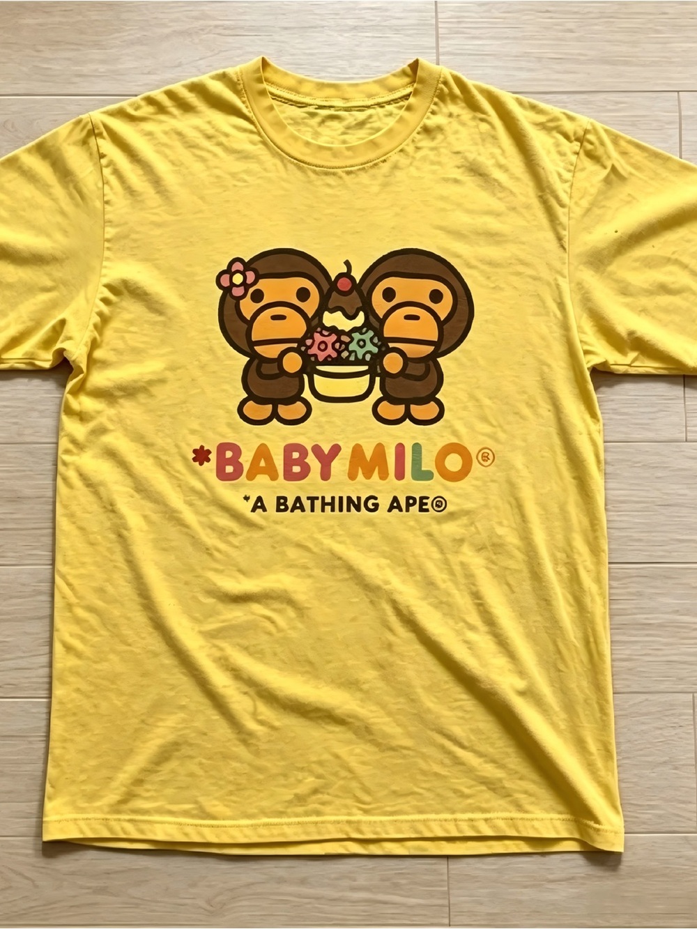 Vintage Baby Milo Cute Monkey Ice Cream Print Casual Graphic T-shirt Unisex